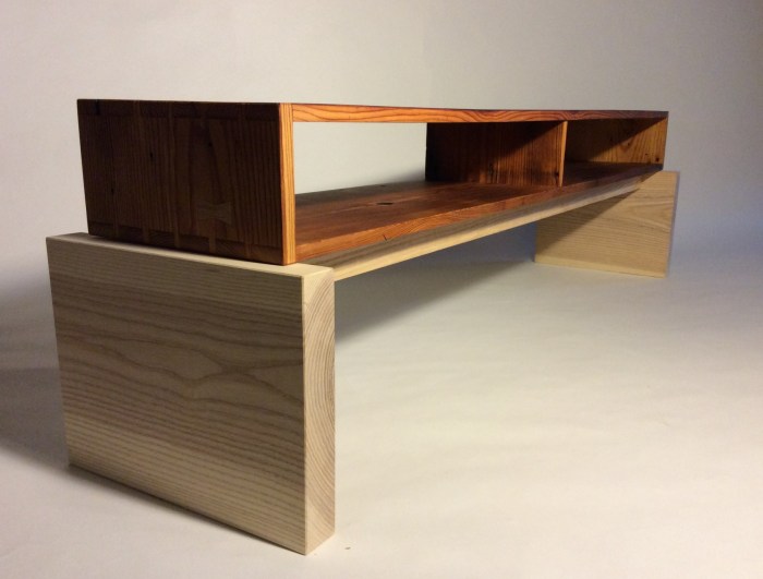 Coffee table made of salvaged douglas fir and unfinished ash, with dovetail and butterfly joinery. $800