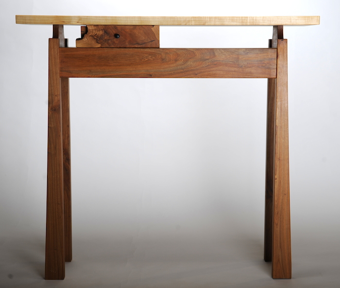 Cherry and maple hall table with shelf and drawer. $749.00