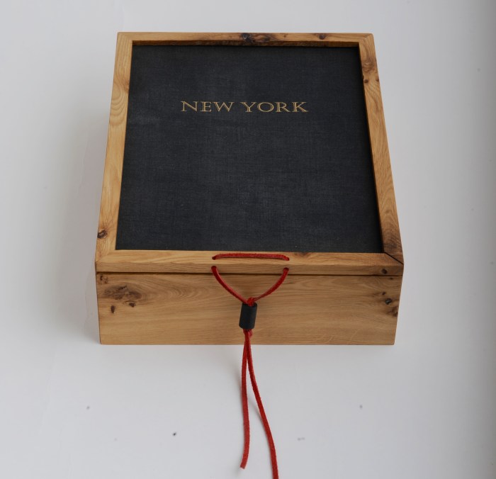 Oak and Recycled "New York" Book Cover Keepsake Box. $110.00